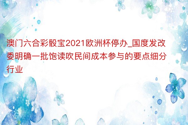 澳门六合彩骰宝2021欧洲杯停办_国度发改委明确一批饱读吹民间成本参与的要点细分行业