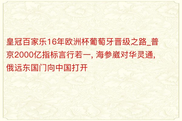 皇冠百家乐16年欧洲杯葡萄牙晋级之路_普京2000亿指标言行若一, 海参崴对华灵通, 俄远东国门向中国打开