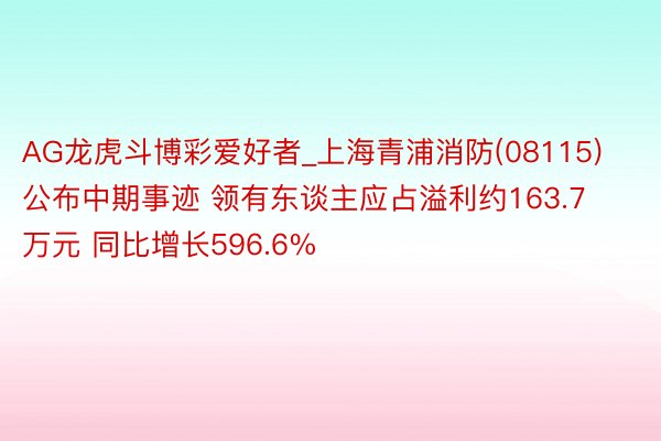 AG龙虎斗博彩爱好者_上海青浦消防(08115)公布中期事迹 领有东谈主应占溢利约163.7万元 同比增长596.6%