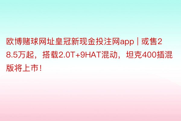 欧博赌球网址皇冠新现金投注网app | 或售28.5万起，搭载2.0T+9HAT混动，坦克400插混版将上市！